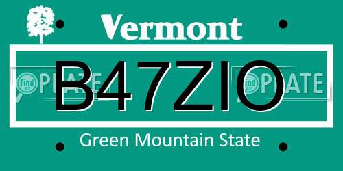 B47ZIO Vermont License Plate