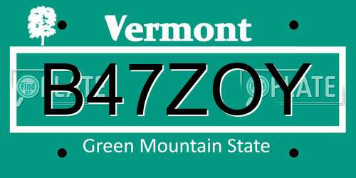 B47ZOY Vermont License Plate
