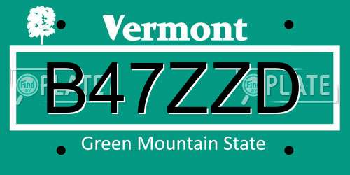 B47ZZD Vermont License Plate