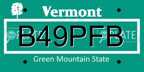 B49PFB Vermont License Plate