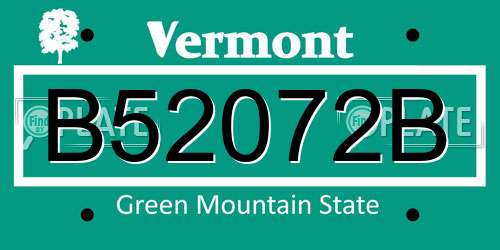 B52072B Vermont License Plate