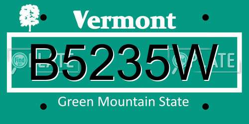 B5235W Vermont License Plate
