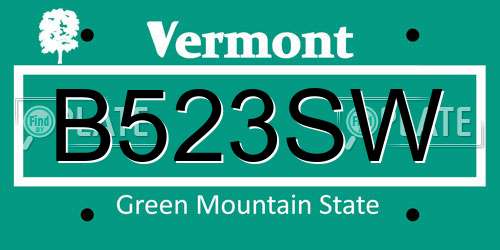 B523SW Vermont License Plate