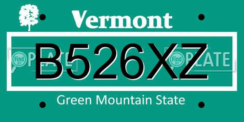B526XZ Vermont License Plate