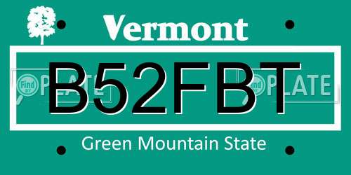 B52FBT Vermont License Plate