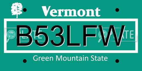 B53LFW Vermont License Plate