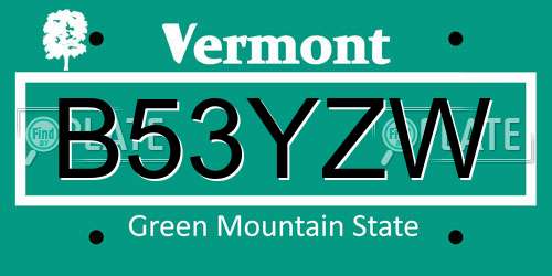 B53YZW Vermont License Plate