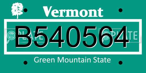 B540564 Vermont License Plate