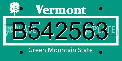 B542563 Vermont License Plate