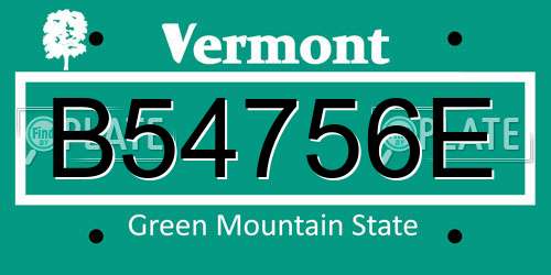 B54756E Vermont License Plate