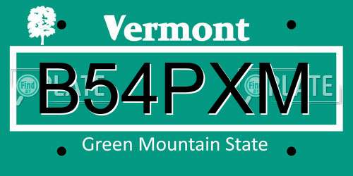 B54PXM Vermont License Plate
