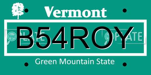B54ROY Vermont License Plate