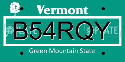 B54RQY Vermont License Plate