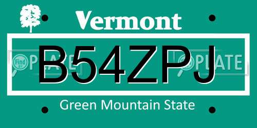 B54ZPJ Vermont License Plate