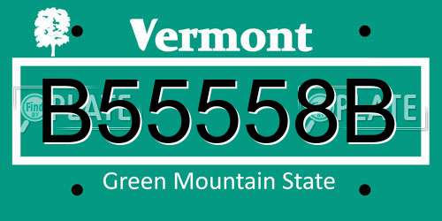 B55558B Vermont License Plate