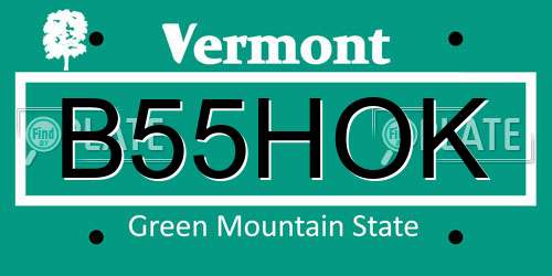B55HOK Vermont License Plate