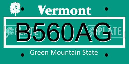 B560AG Vermont License Plate