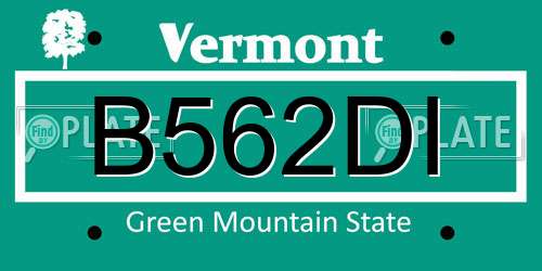 B562DI Vermont License Plate