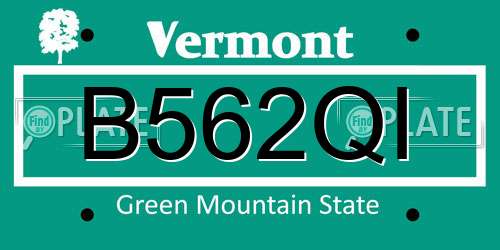 B562QI Vermont License Plate