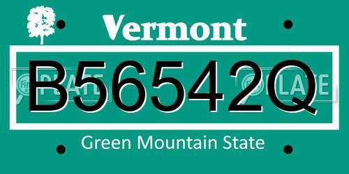 B56542Q Vermont License Plate