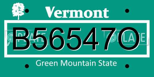 B56547O Vermont License Plate