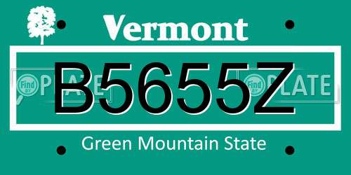 B5655Z Vermont License Plate