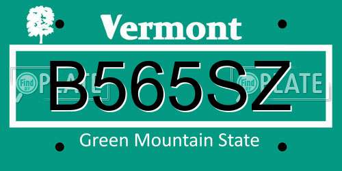 B565SZ Vermont License Plate