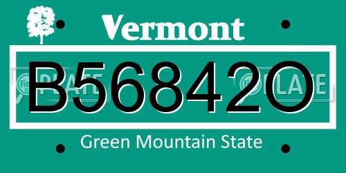 B56842O Vermont License Plate