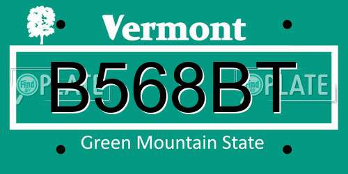 B568BT Vermont License Plate