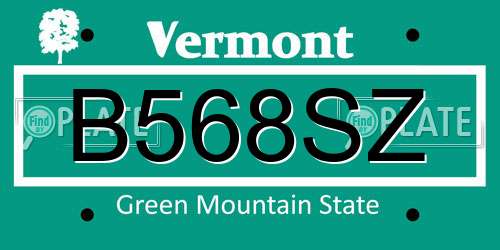 B568SZ Vermont License Plate