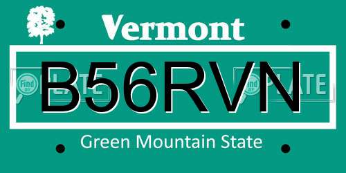 B56RVN Vermont License Plate