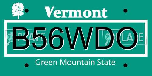 B56WDO Vermont License Plate