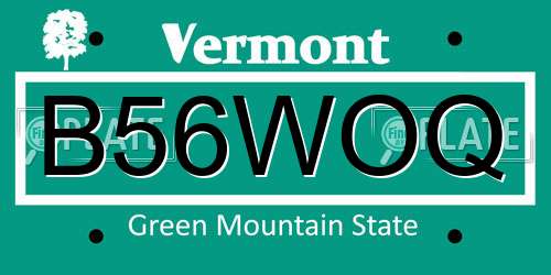 B56WOQ Vermont License Plate