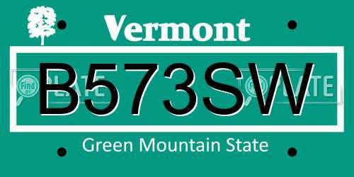 B573SW Vermont License Plate