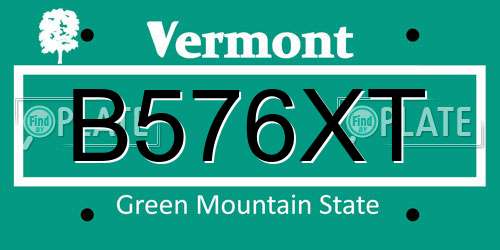 B576XT Vermont License Plate
