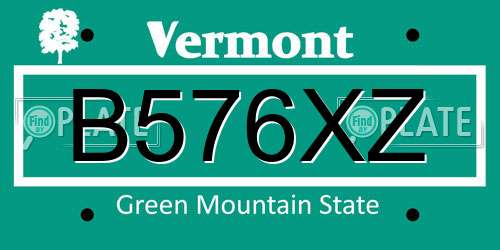 B576XZ Vermont License Plate