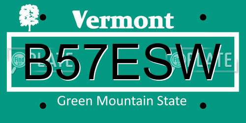B57ESW Vermont License Plate
