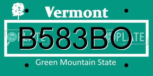 B583BO Vermont License Plate