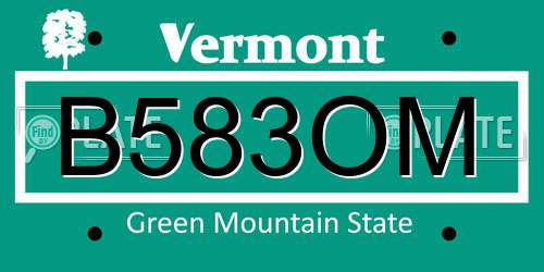 B583OM Vermont License Plate