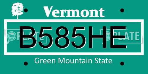 B585HE Vermont License Plate