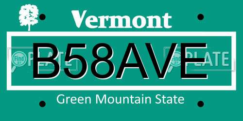 B58AVE Vermont License Plate