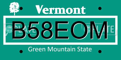 B58EOM Vermont License Plate