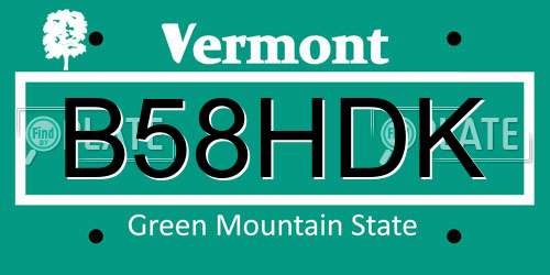 B58HDK Vermont License Plate
