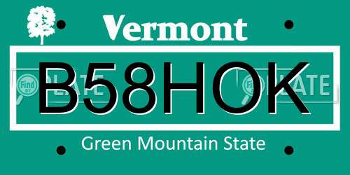 B58HOK Vermont License Plate