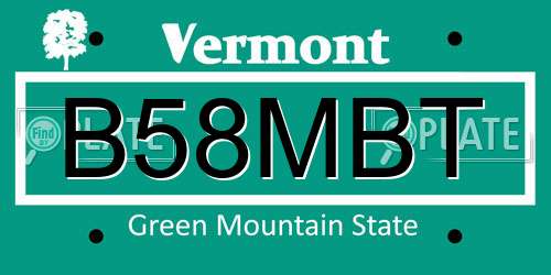 B58MBT Vermont License Plate