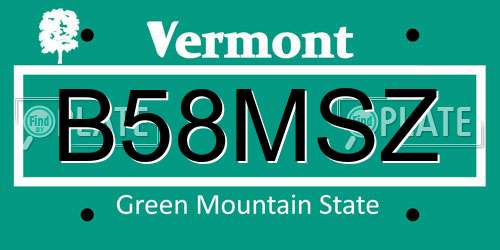 B58MSZ Vermont License Plate