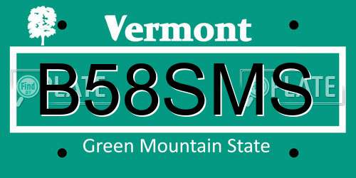 B58SMS Vermont License Plate
