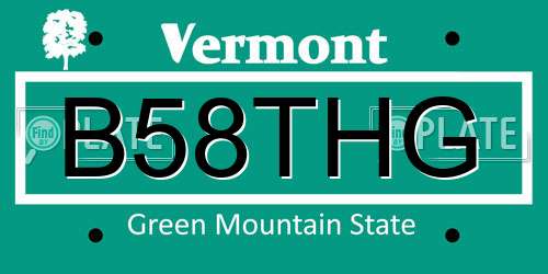 B58THG Vermont License Plate