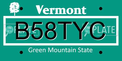 B58TYC Vermont License Plate