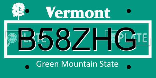 B58ZHG Vermont License Plate